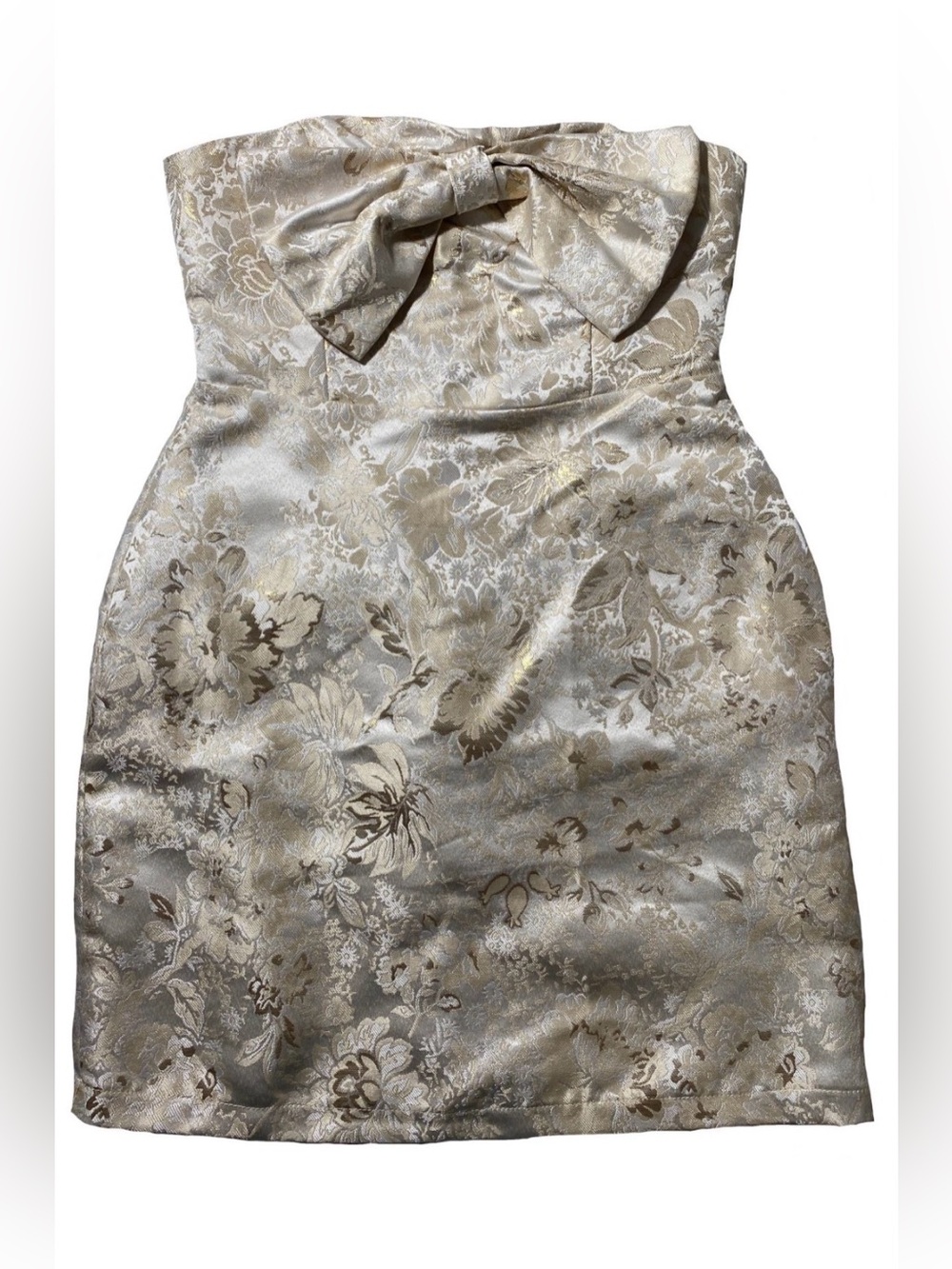 NEW Womens Sugarlips Strapless Bow Jacquard Ivory Champagne Mini Dress $89 - Picture 2 of 10